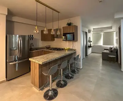 Una cocina o zona de cocina en Bluu Lagoon 508-Depa de lujo con playa privada