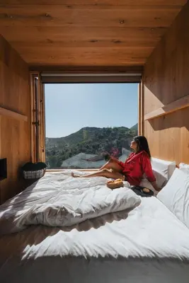 Cama o camas de una habitación en Wander Cabins Artega