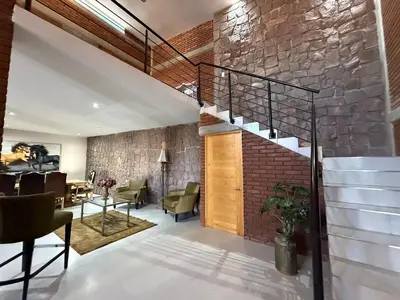 Zona de estar de Hermosa cabaña completamente equipada con alberca y jardín