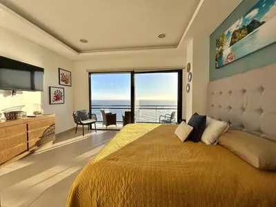 Cama o camas de una habitación en Depa con espectacular vista al mar a pie de playa Torre perla 1102