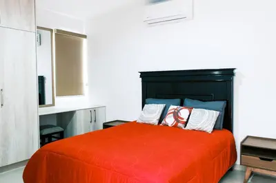 Cama o camas de una habitación en Casa con amplia terraza y vista a la alberca!