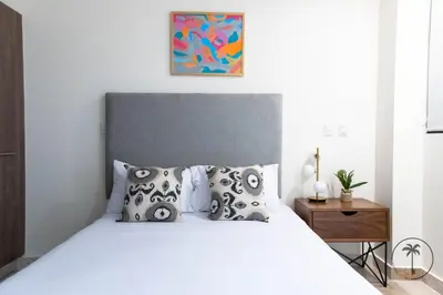 Cama o camas de una habitación en Hermosa terraza! Playa a 2 minutos!